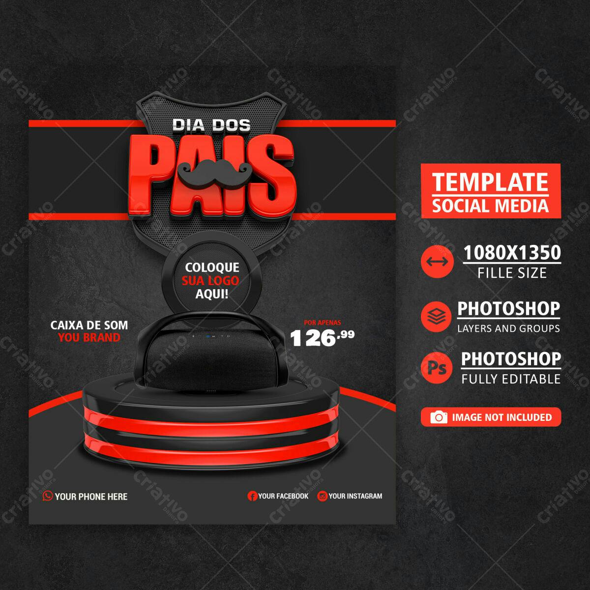 Flyer Dia dos Pais com Caixa de Som PSD Editável