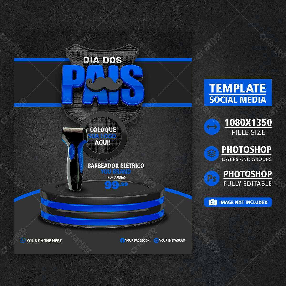Flyer Dia dos Pais com Barbeadores PSD Editável