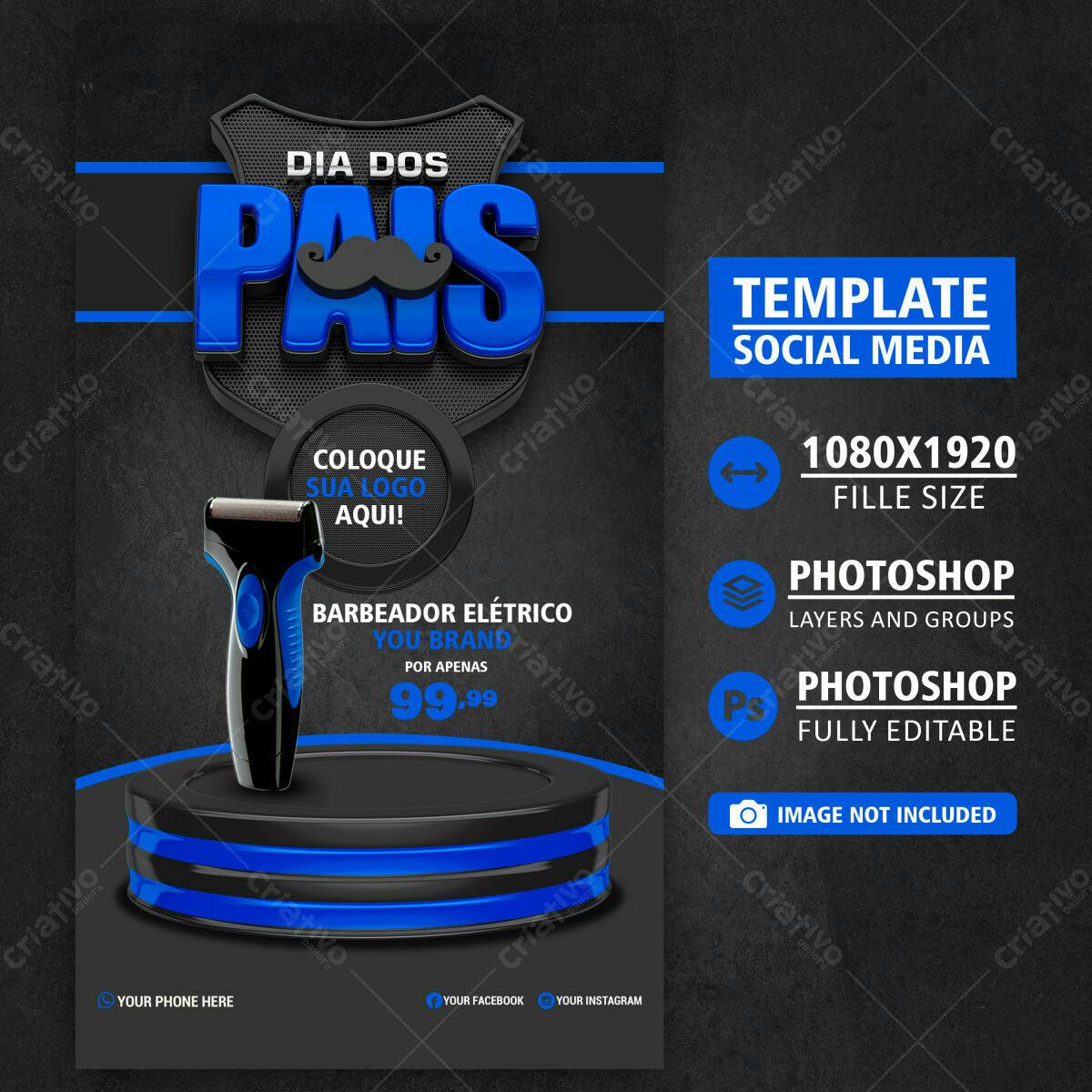 Flyer Dia dos Pais com Barbeiro Elétrico PSD Editável