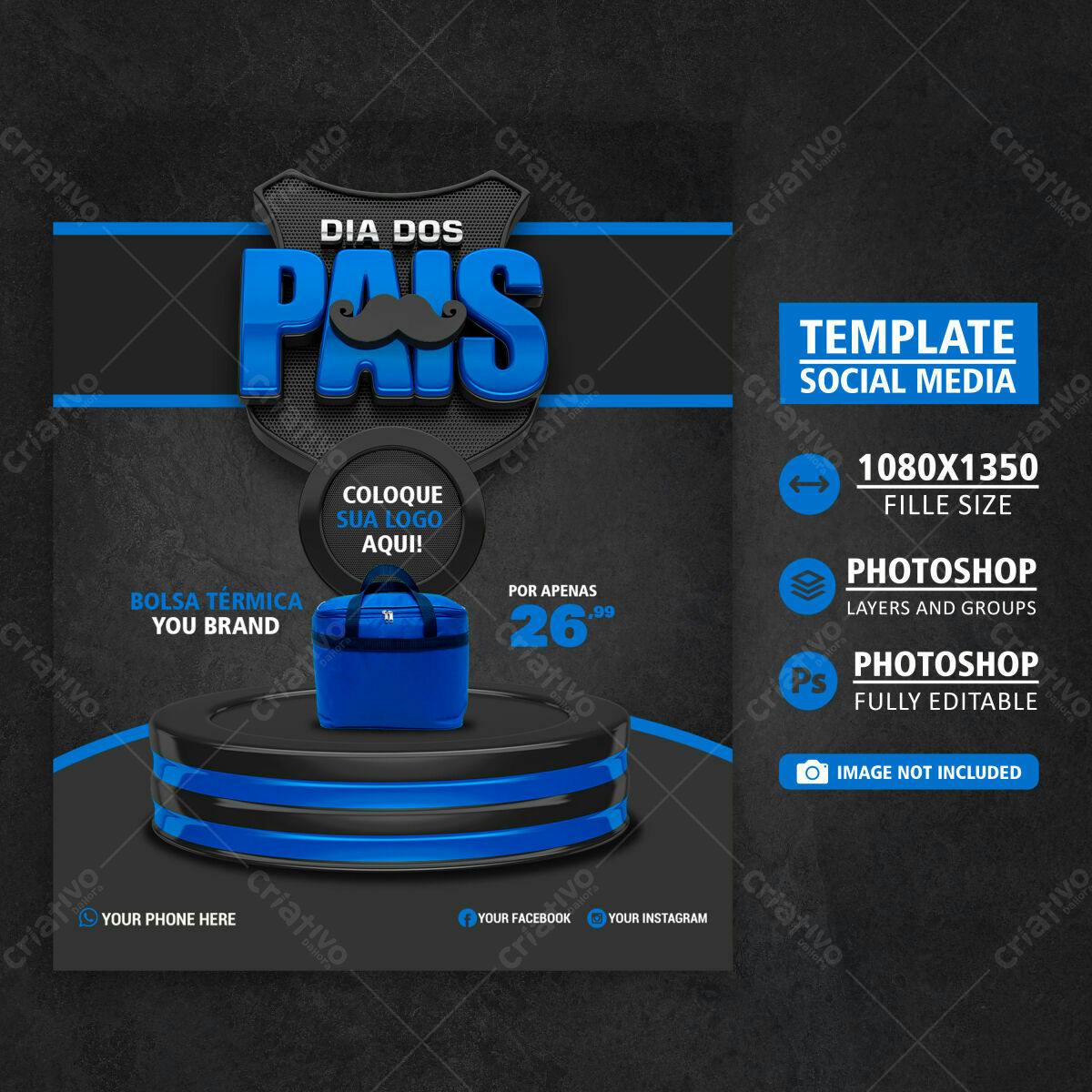 Flyer Dia dos Pais com Bolsa Térmica PSD Editável