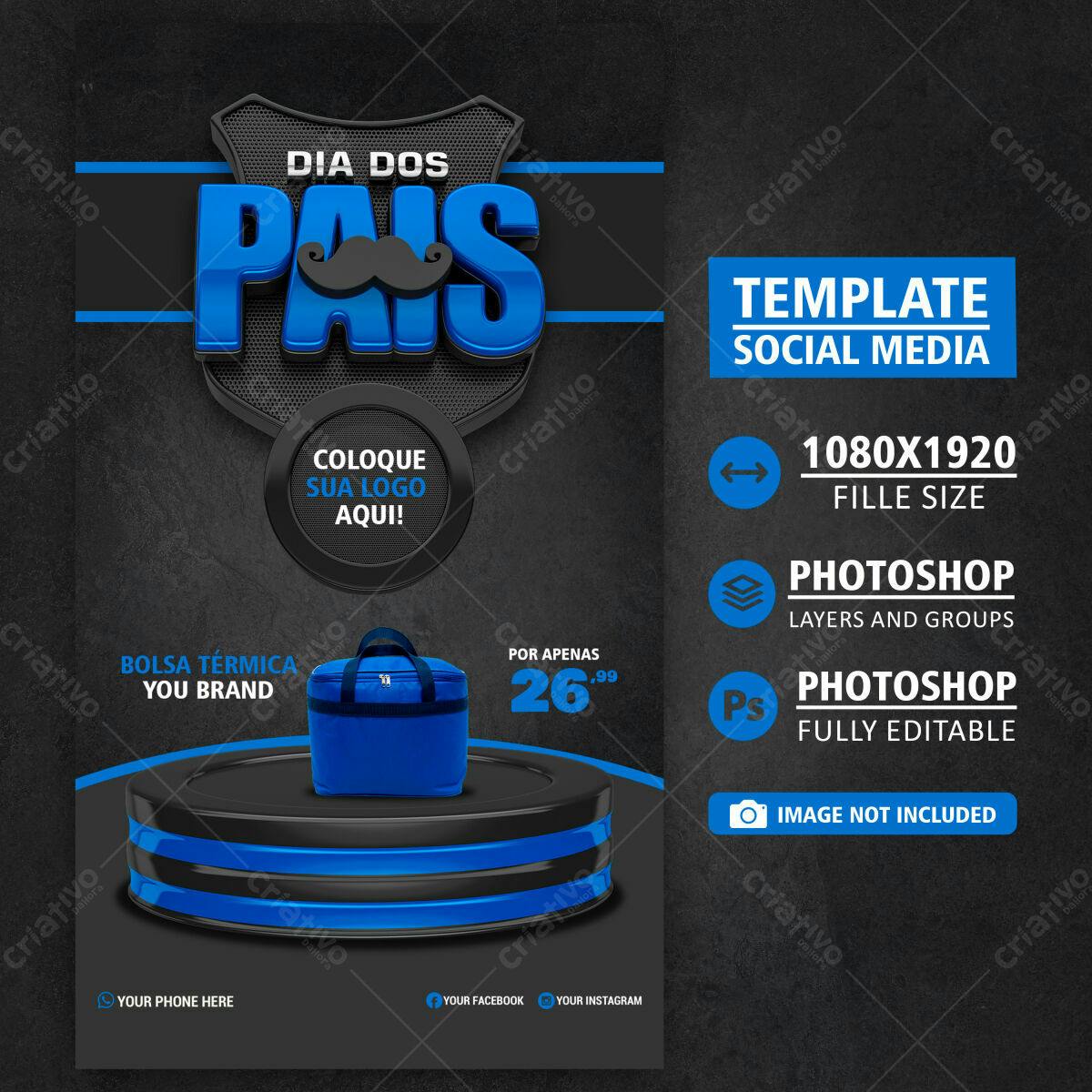 Flyer Dia dos Pais com Bolsa Térmica PSD Editável
