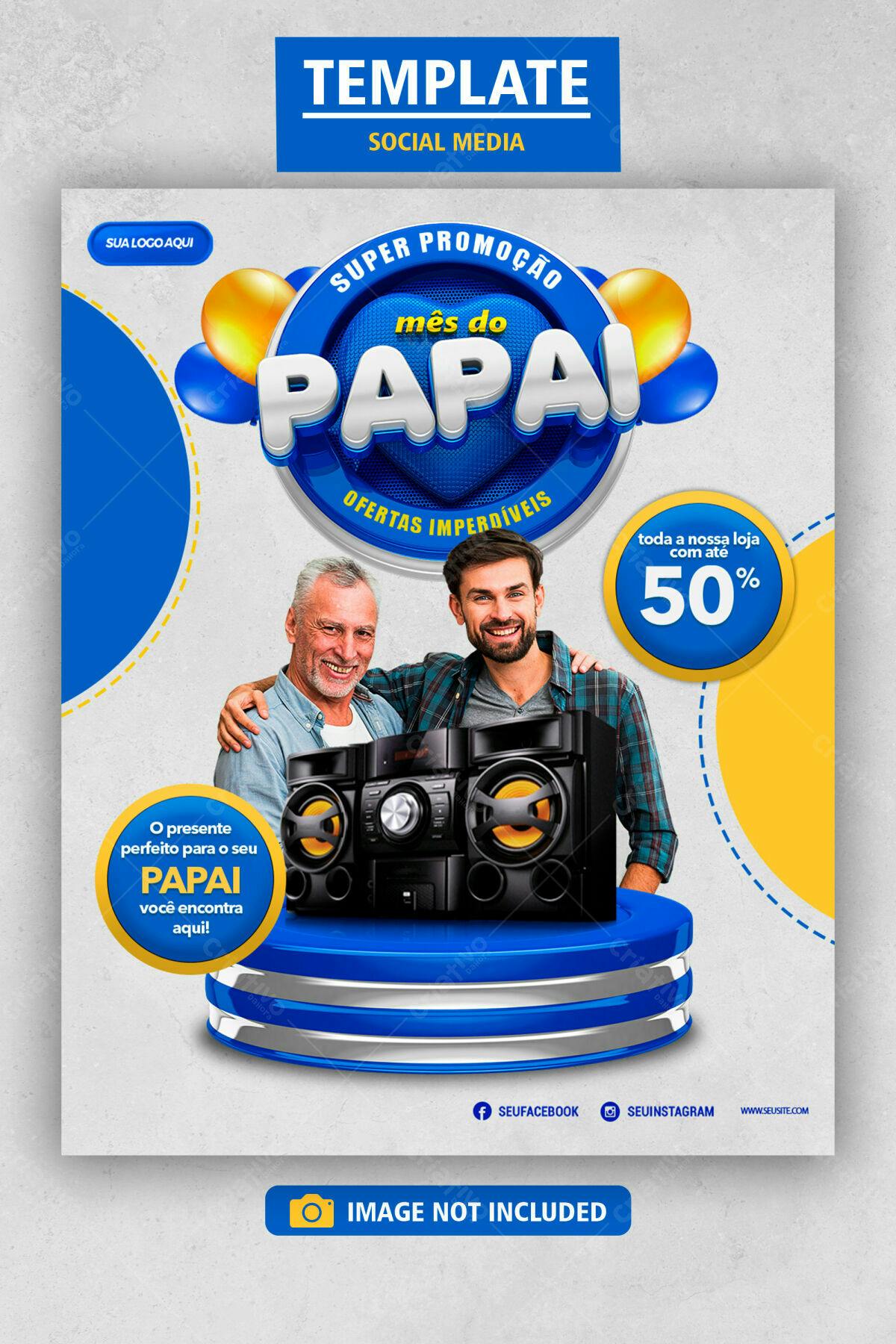 Flyer Dia dos Pais com Desconto de 50% PSD Editável