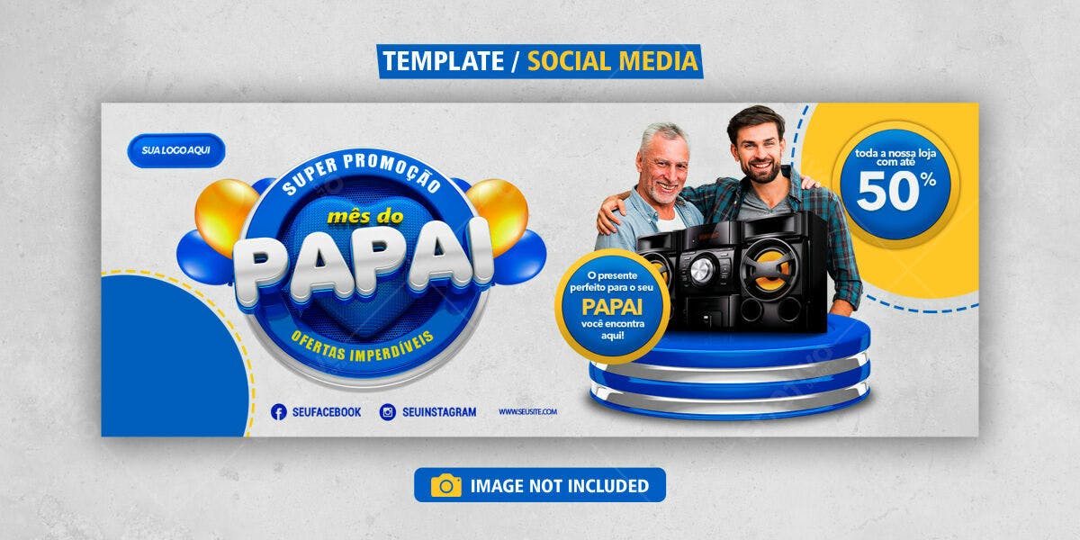 Banner Dia dos Pais com 50% de Desconto PSD Editável