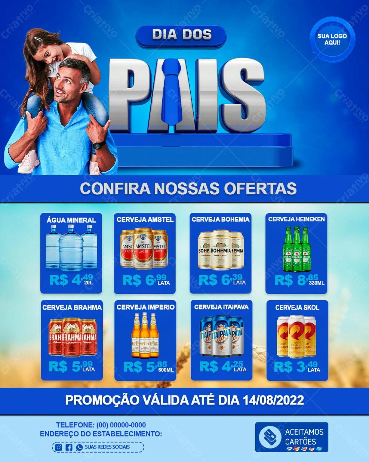 Flyer Dia dos Pais com Ofertas de Cervejas e Água PSD Editável