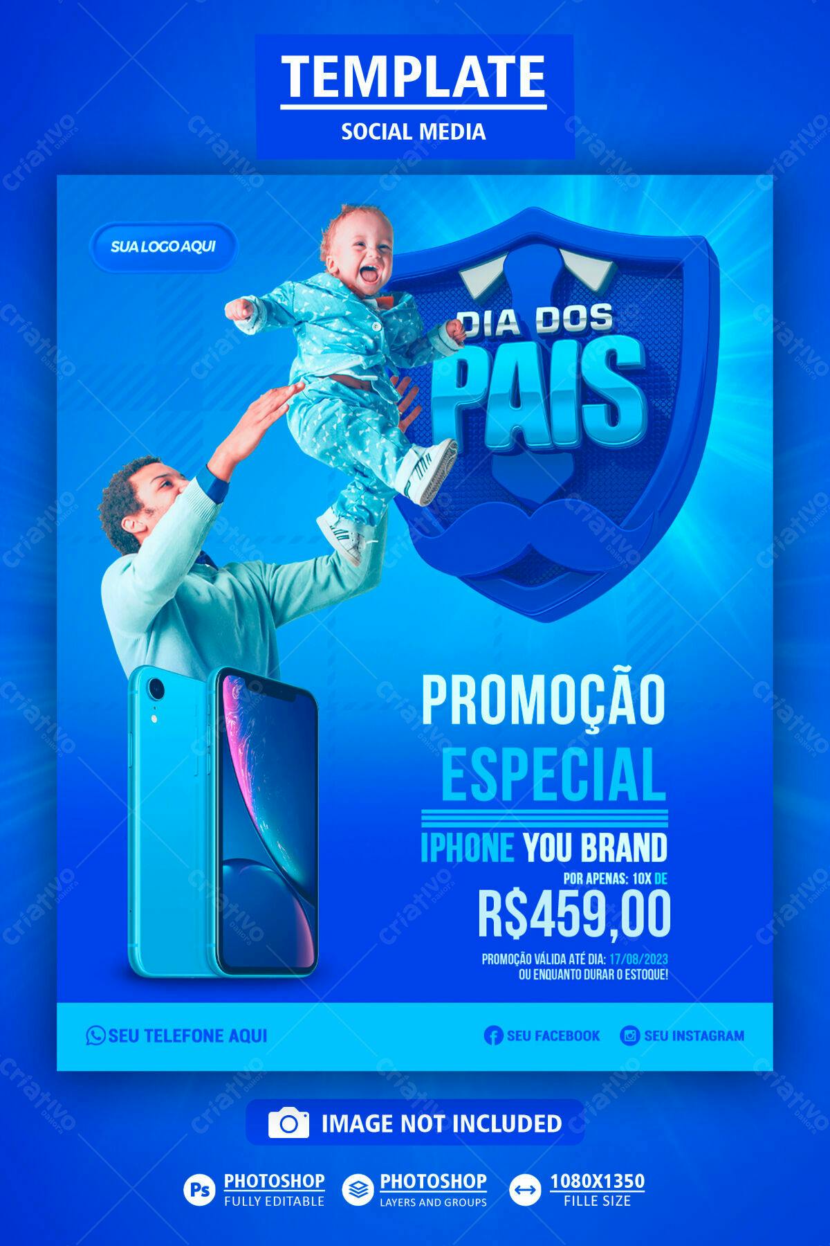 Flyer Dia dos Pais com Promoção de Iphone PSD Editável