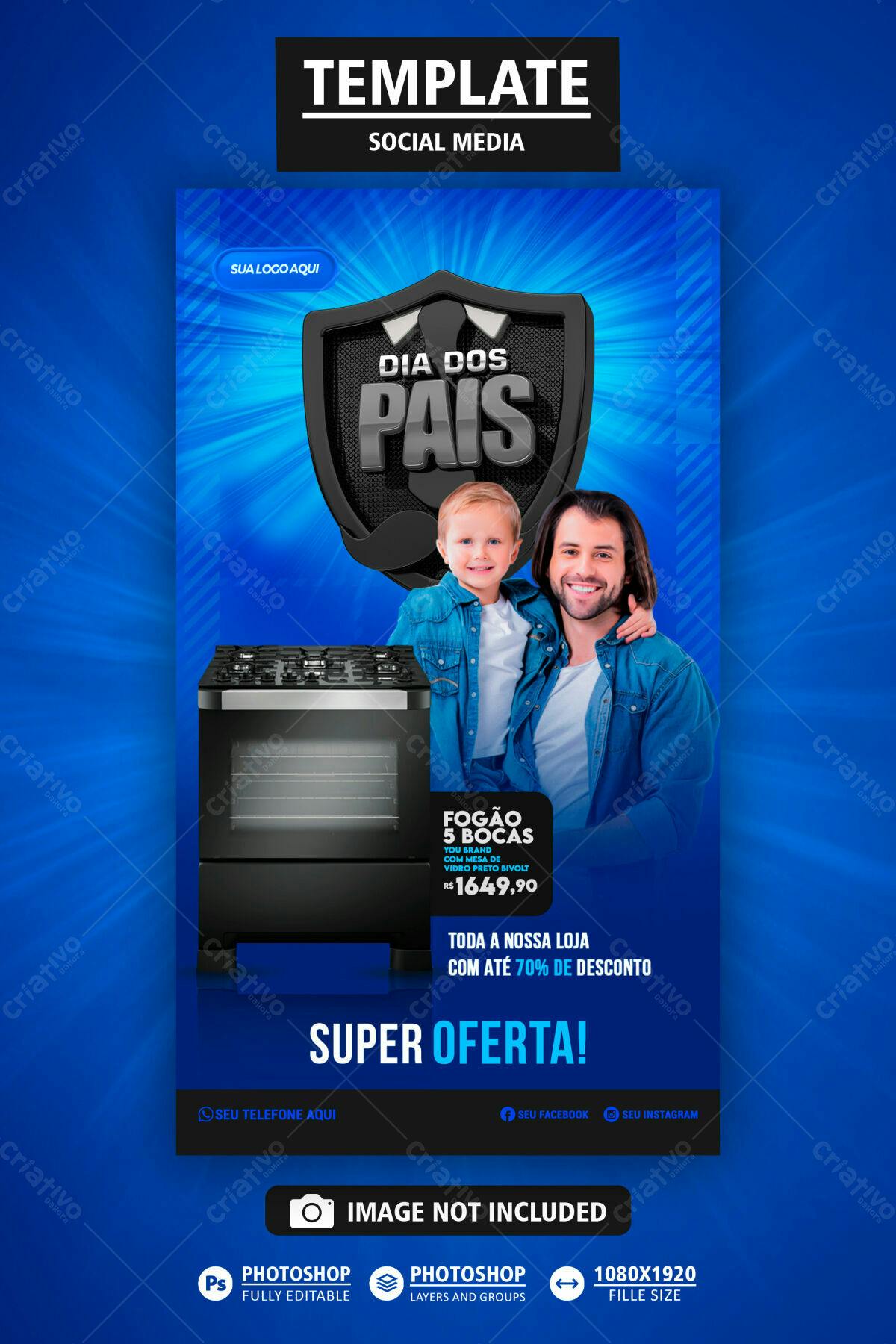 Flyer Dia dos Pais com Fogão 5 Bocas PSD Editável