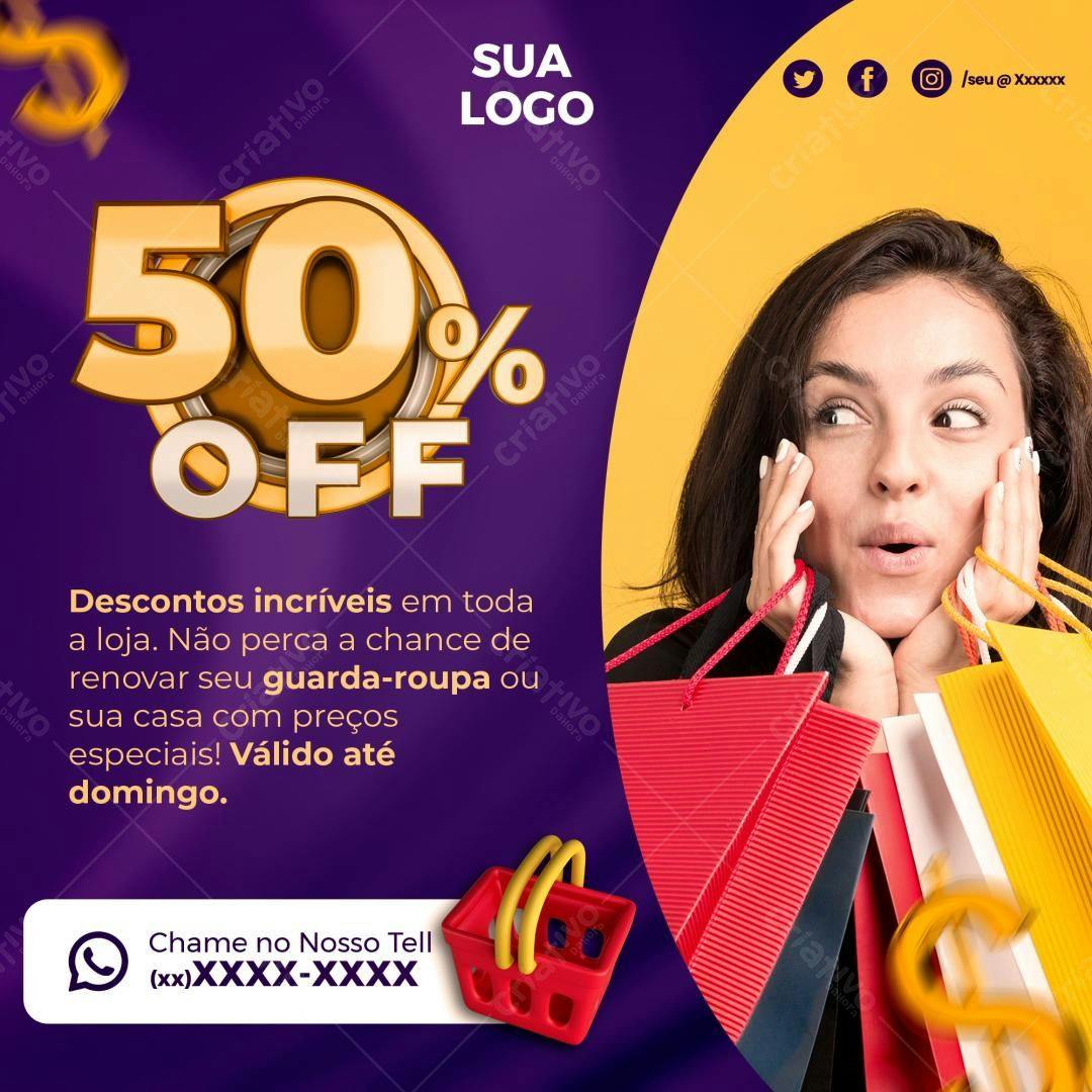 Mockup de Post para Redes Sociais com Oferta 50% OFF