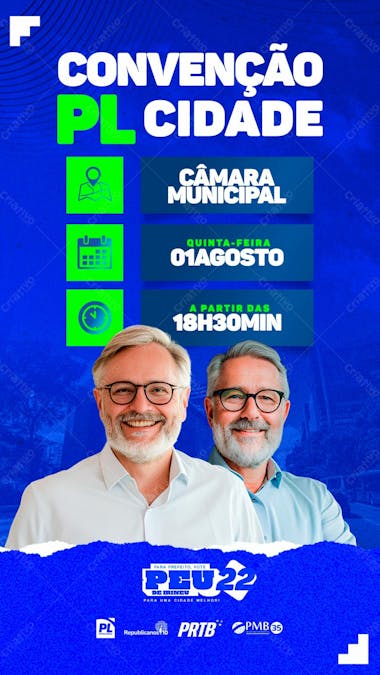Flyer político convenção partidária prefeito vereador stories psd editável