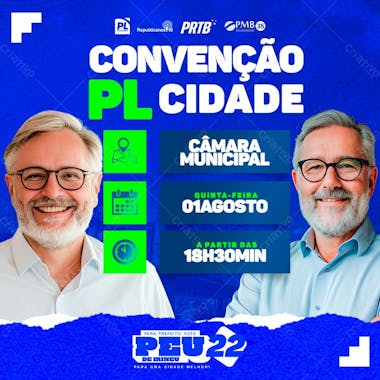 Flyer político convenção partidária prefeito vereador feed psd editável
