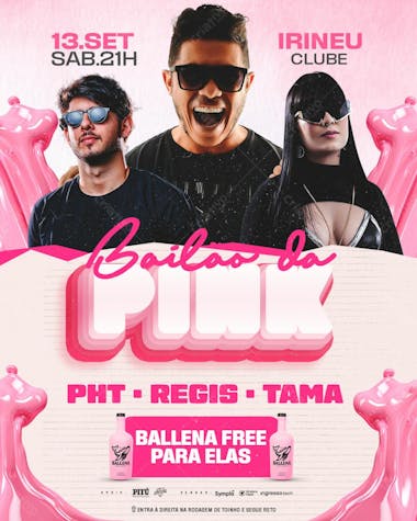 Flyer evento baile da pink feed psd editável