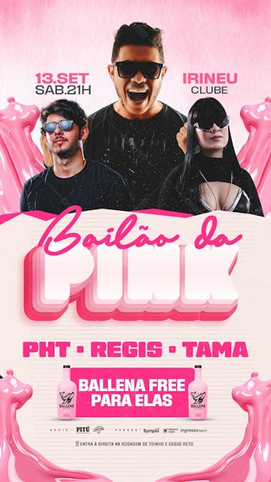 Flyer evento baile da pink stories psd editável