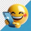 Elemento 3d emoji sorrindo enquanto segura um celular