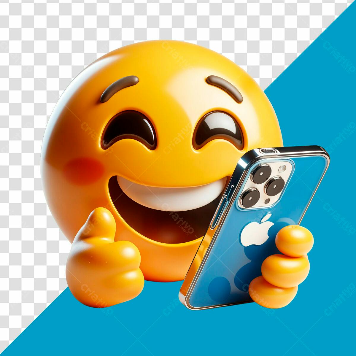 Emoji Feliz com Smartphone PSD Editável