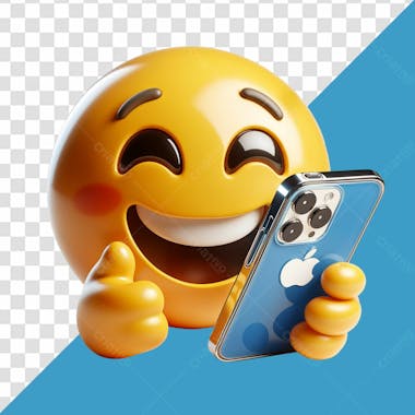 Elemento 3d emoji sorrindo enquanto segura um celular