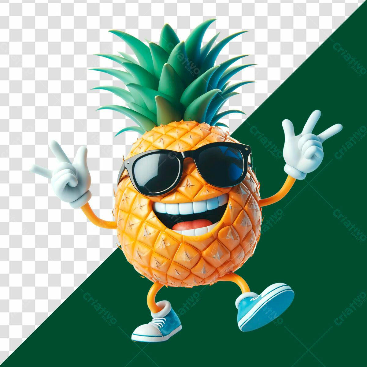 Mascote Abacaxi Verão PSD Editável