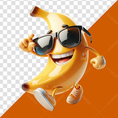 Elemento 3d personagem de banana alegre com oculos escuro