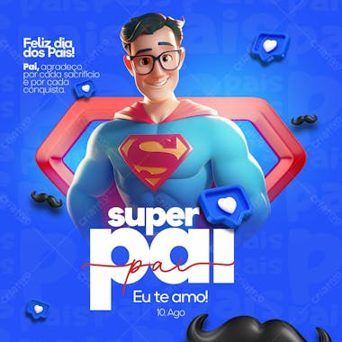 Feliz dia dos pais feed super pai social media psd editável