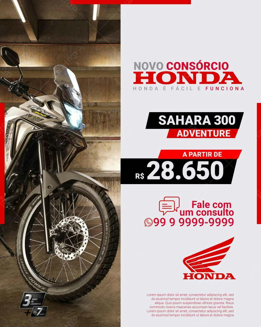 Flyer Consórcio Honda Sahara 300 PSD Editável