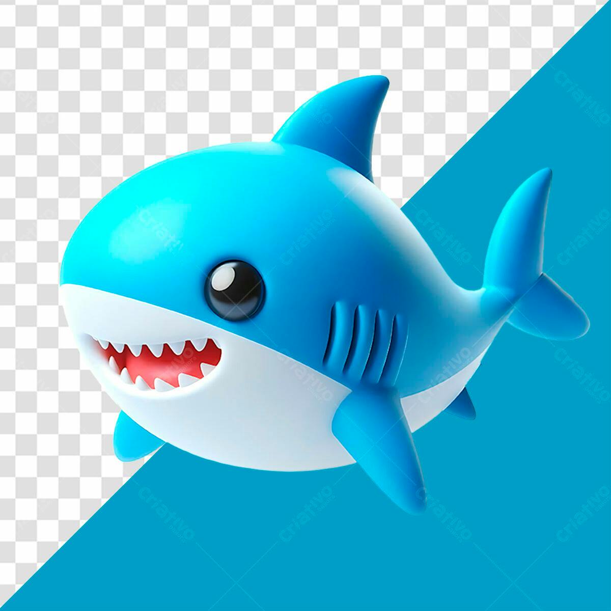 Imagem Tubarão Cartoon Azul PSD Editável