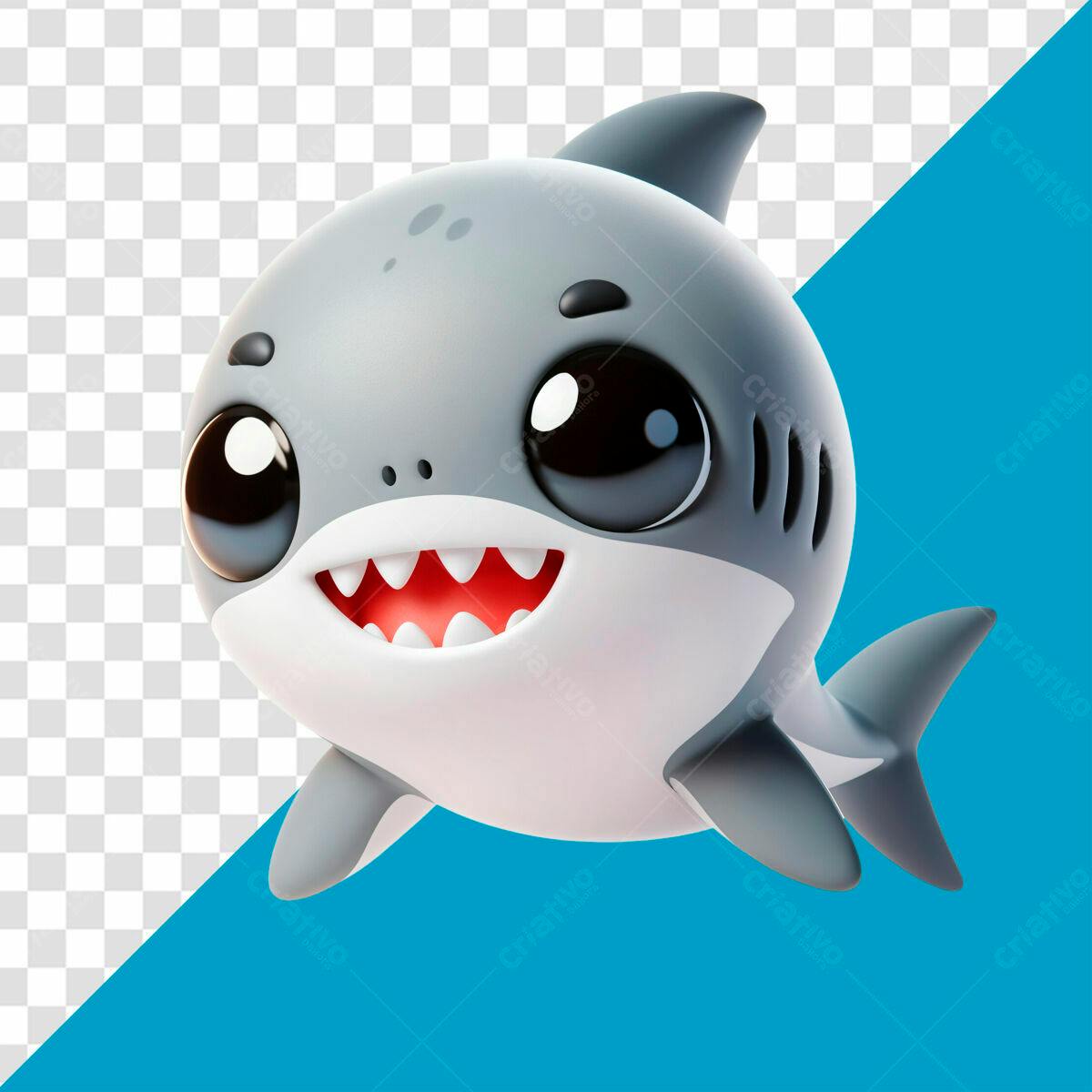 Imagem 3D Tubarão Fofo PSD Editável