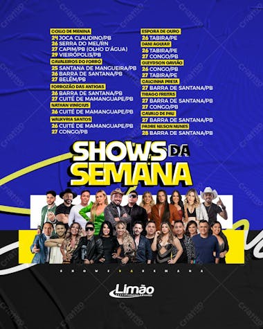 Shows da semana artistas limão produções (feed e stories)