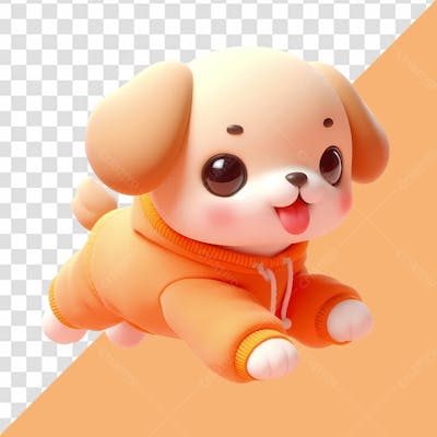Elemento 3D Cachorro Fofo Vestido De Roupa Laranja 