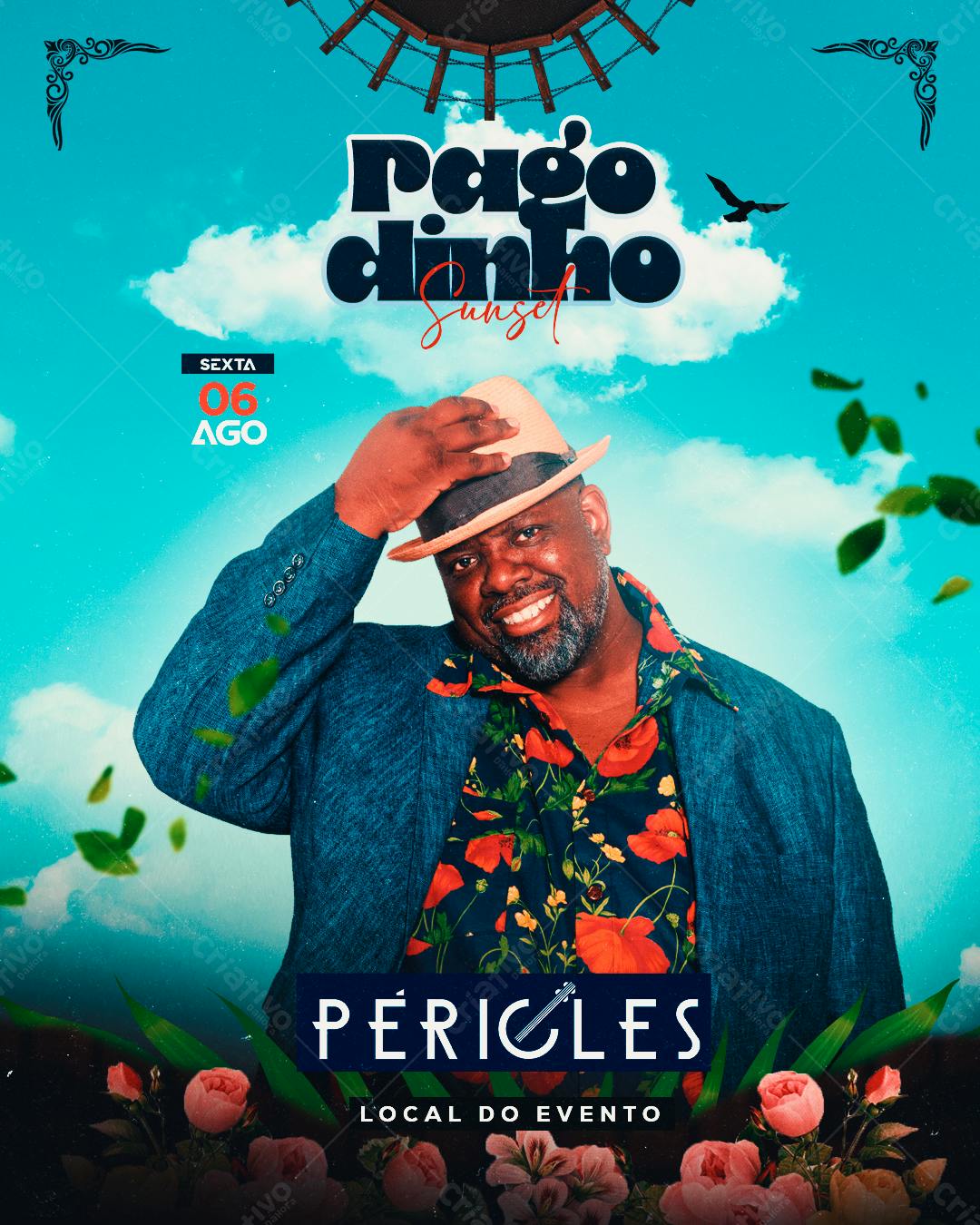 Flyer para Show do Péricles - Pagode Sunset PSD Editável
