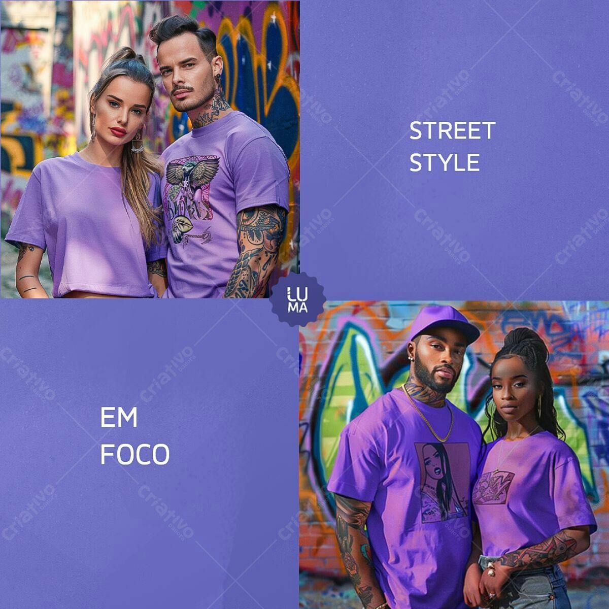 Mockup Camiseta Street Style Lilás PSD Editável
