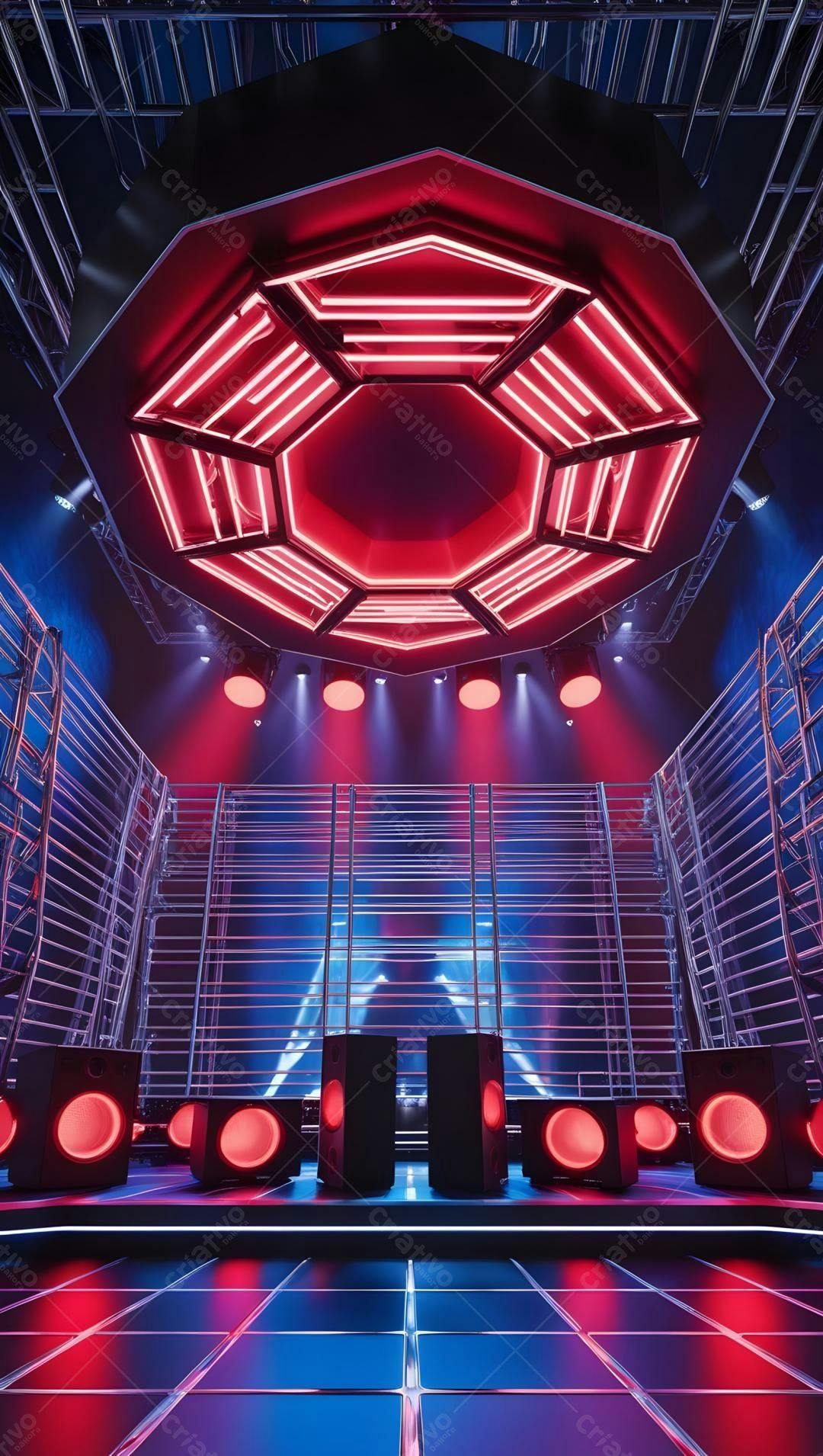 Palco Neon Vermelho e Azul para Show