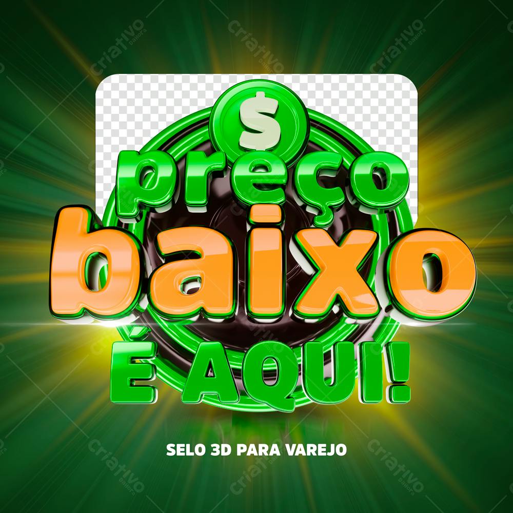 Selo 3D promocional varejo verde e laranja