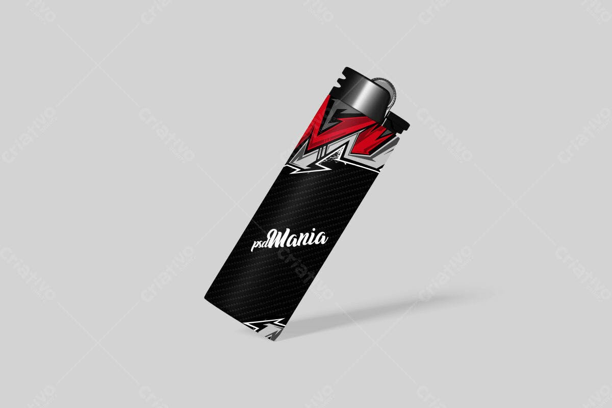 Modelo Isqueiro com Design Vermelho e Preto PSD Editável
