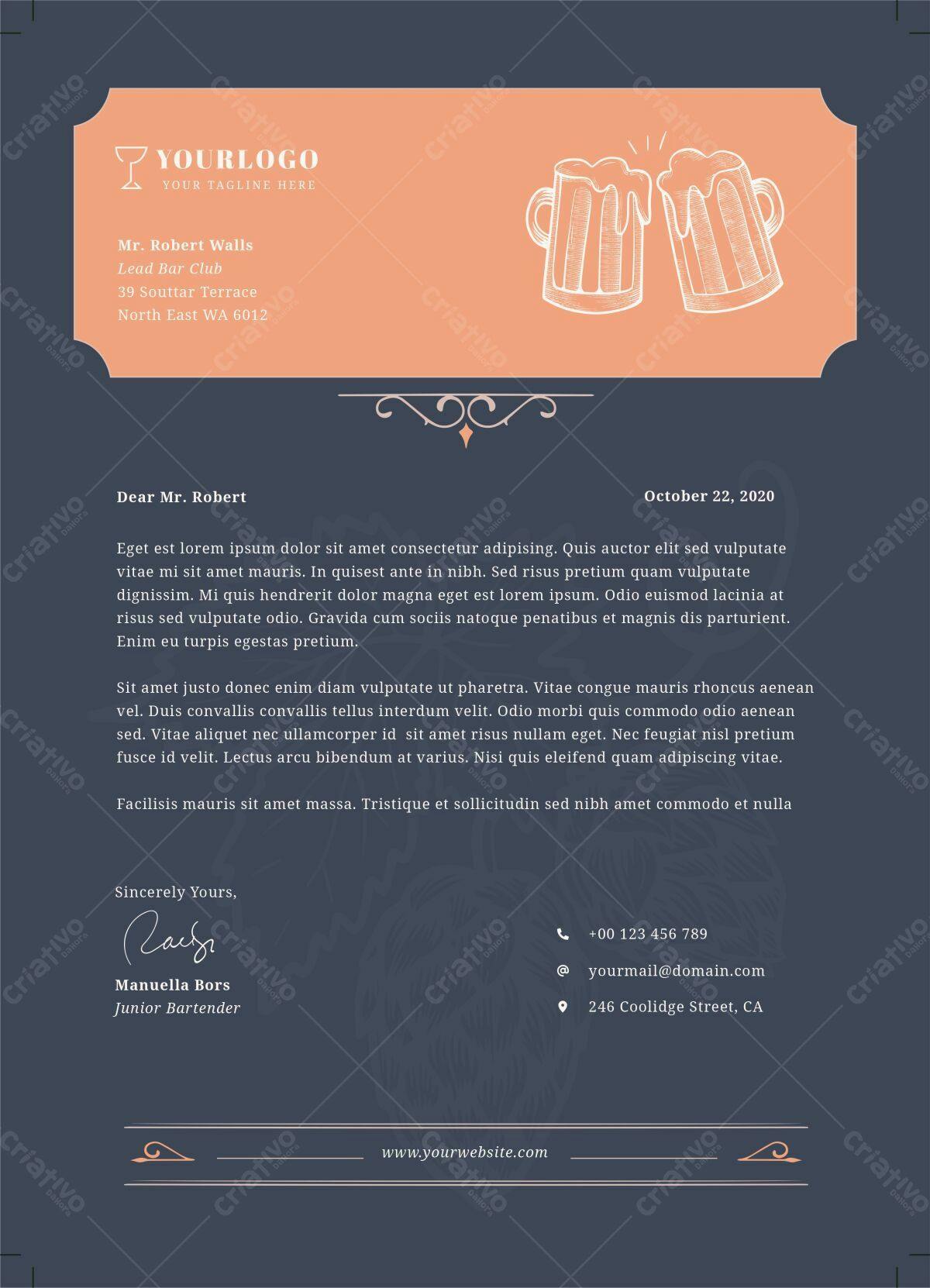 Cartão de Visita para Bartender PSD Editável