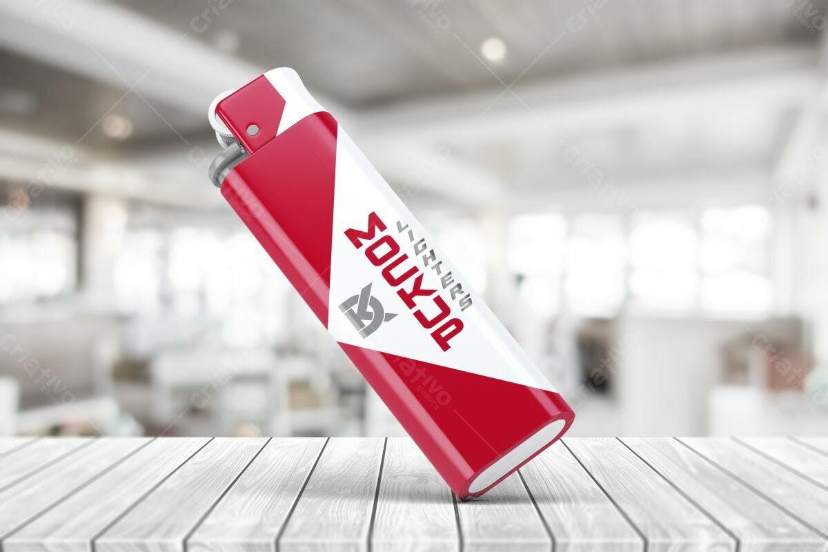 Mockup Isqueiro Vermelho e Branco PSD Editável