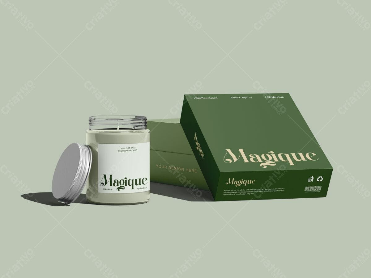 Mockup de Vela em Pote e Caixa PSD Editável