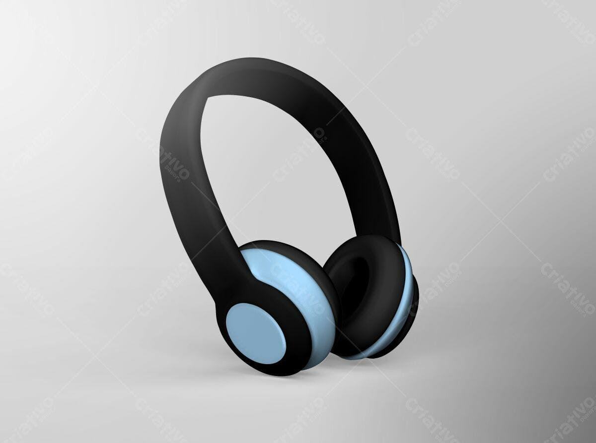 Mockup de Fones de Ouvido Preto e Azul Claro PSD Editável