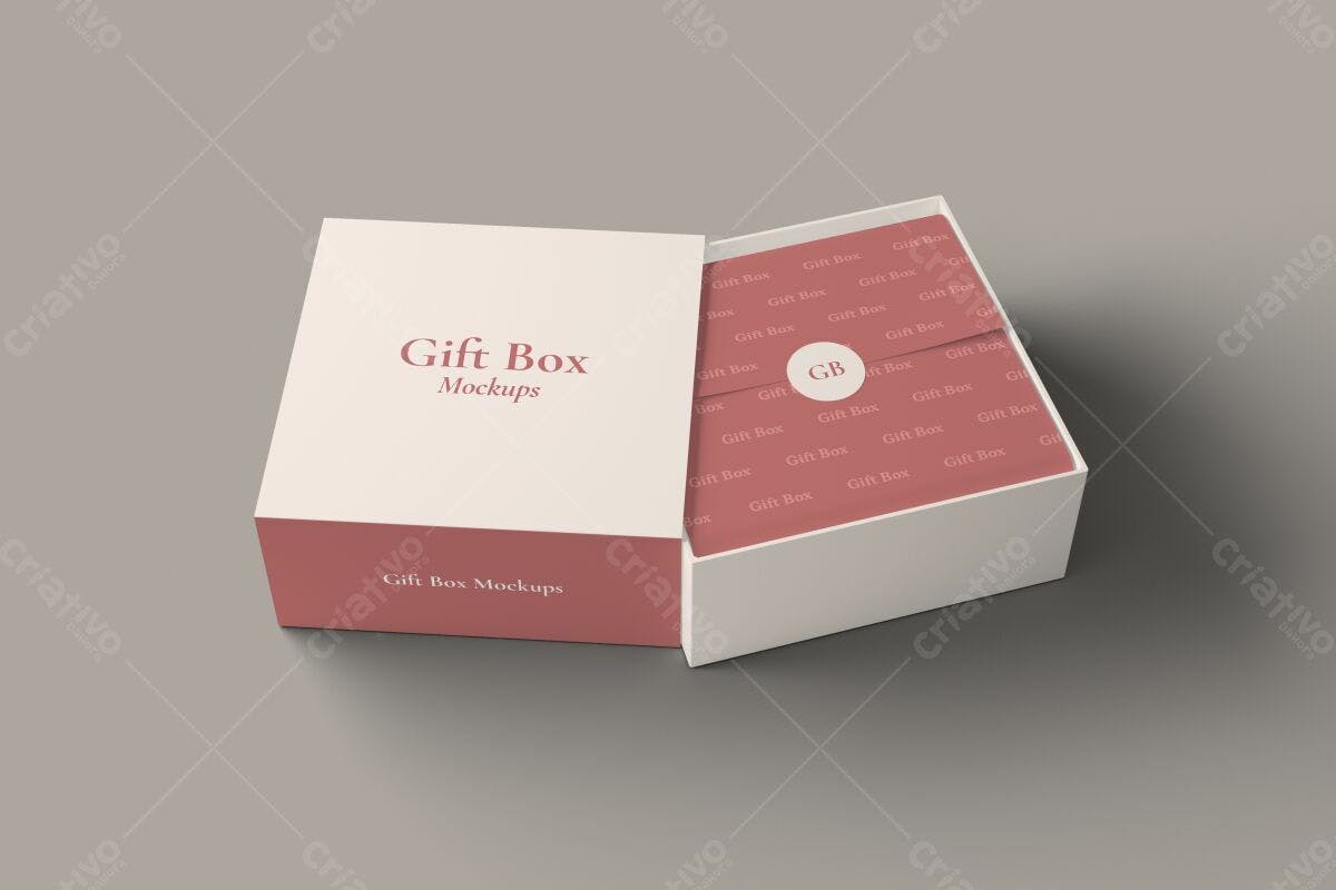 Mockup Caixa de Presente Rosa e Branca PSD Editável