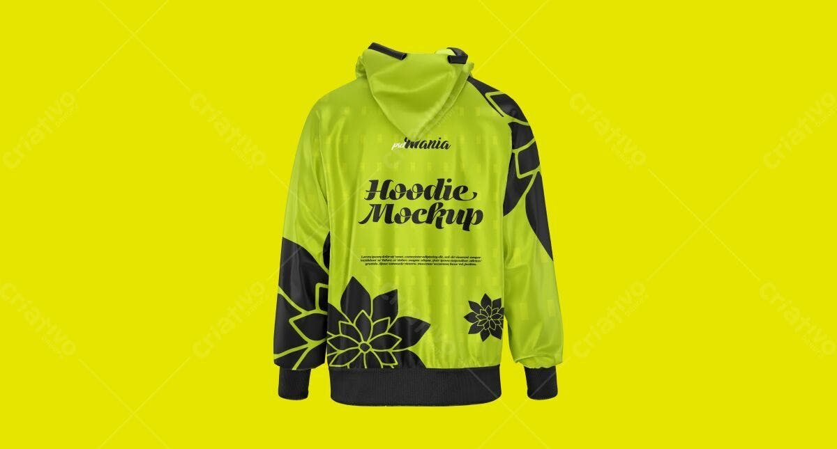 Hoodie Verde Lima com Detalhes Pretos PSD Editável
