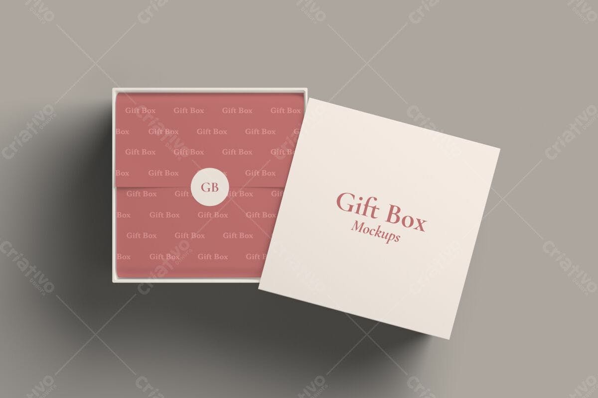 Mockup Caixa de Presente Rosa e Branca PSD Editável