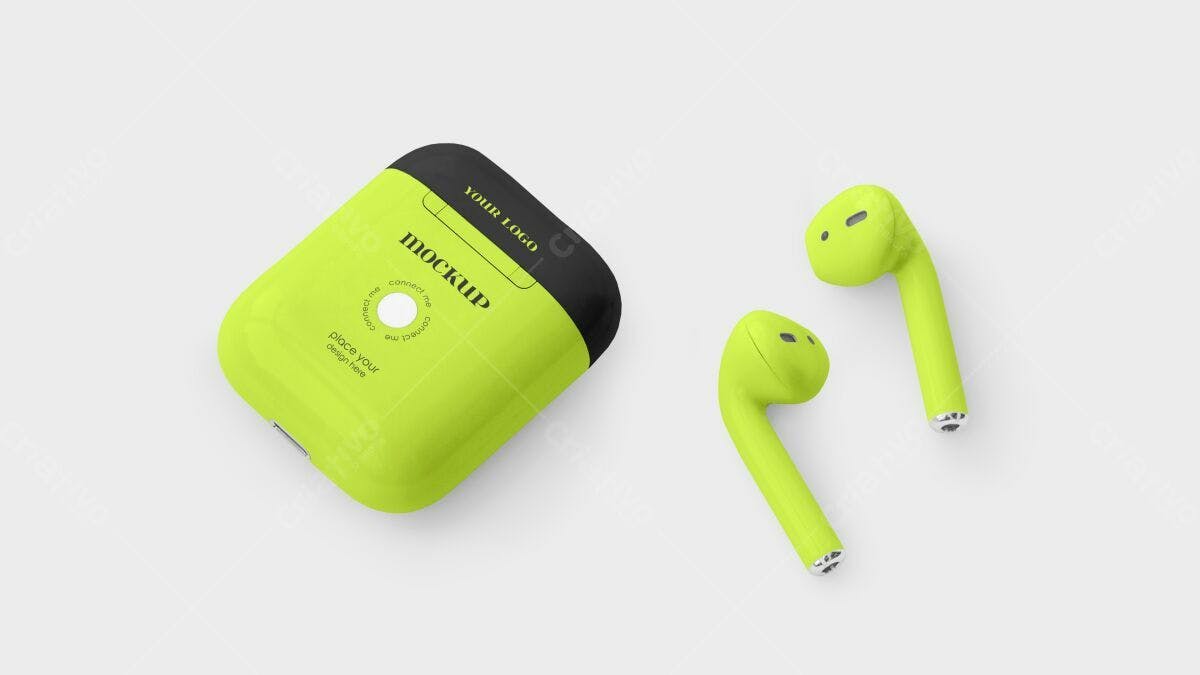 Mockup de Case para Airpods Verde Limão PSD Editável