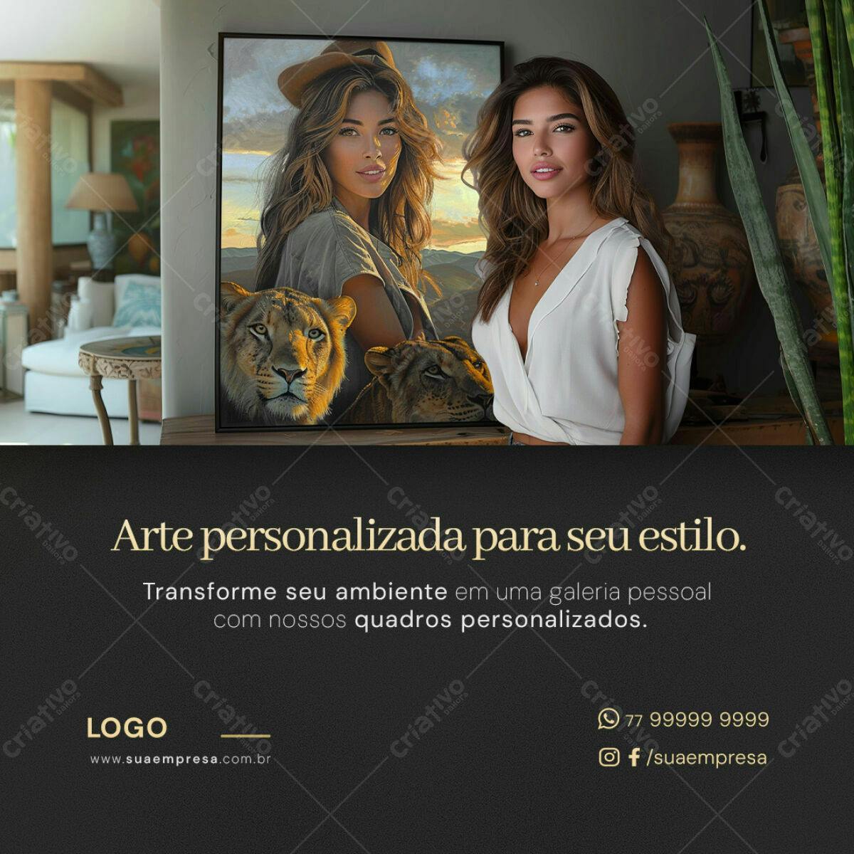 Quadro com Leões e Mulheres PSD Editável