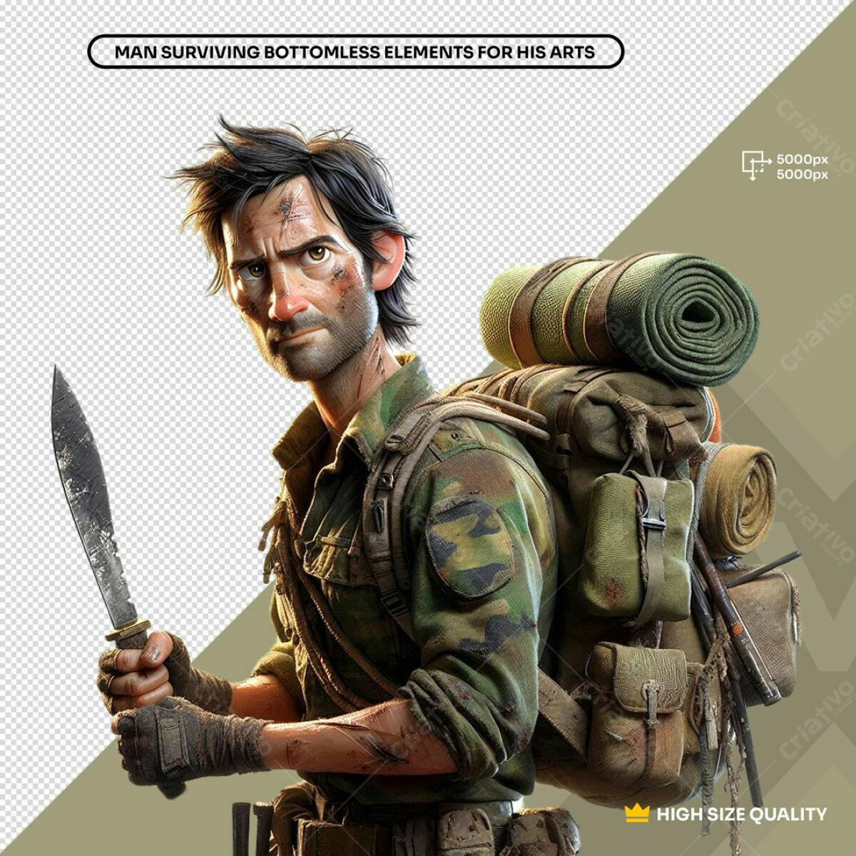 PSD Personagem Sobrevivente para Games PSD Editável