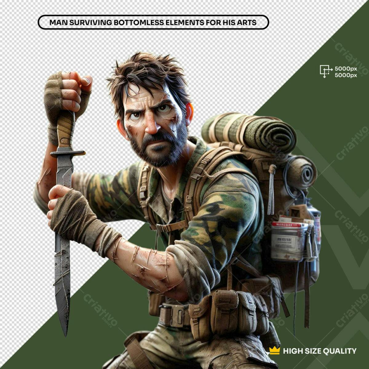Personagem de Sobrevivência PSD Editável