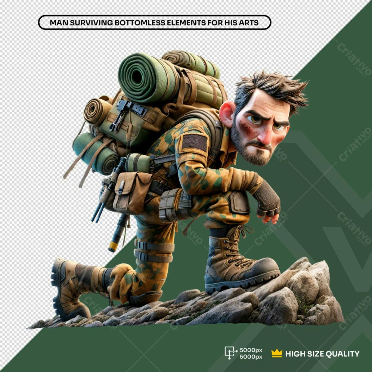 Personagem Cartoon Sobrevivência PSD Editável
