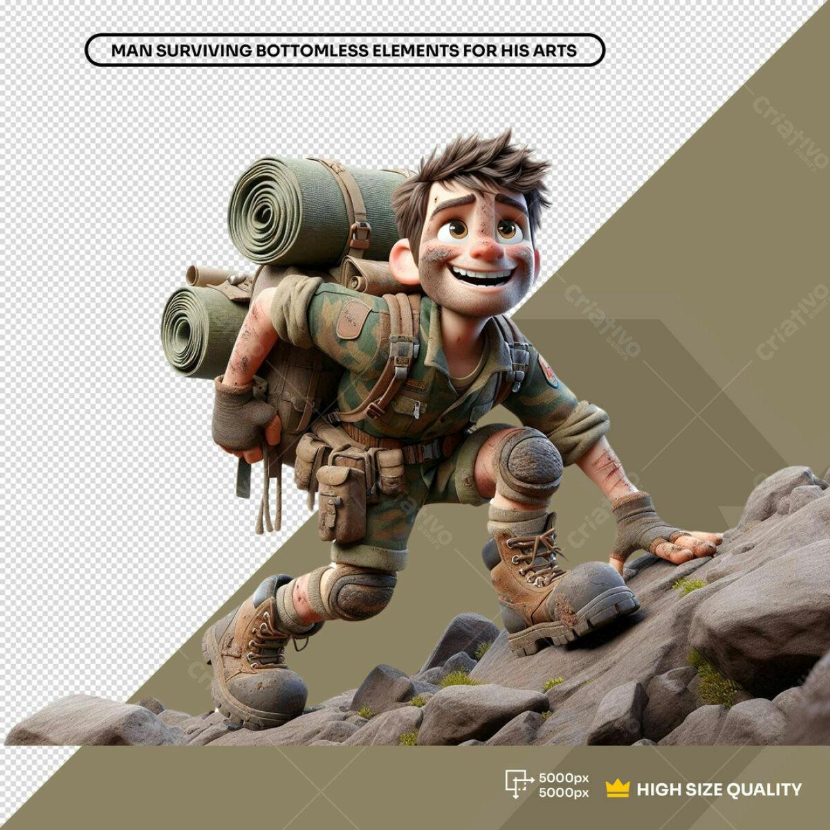 Personagem Cartoon Montanhismo PSD Editável