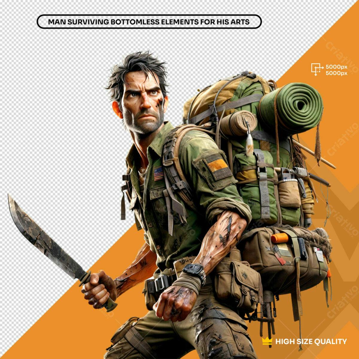 PSD Sobrevivente na Selva - Elemento para Jogo PSD Editável