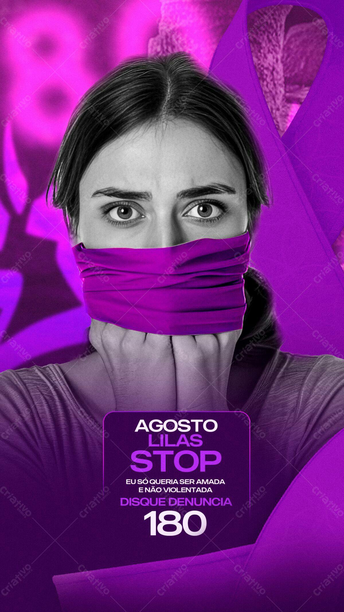 Flyer Agosto Lilás Stop PSD Editável