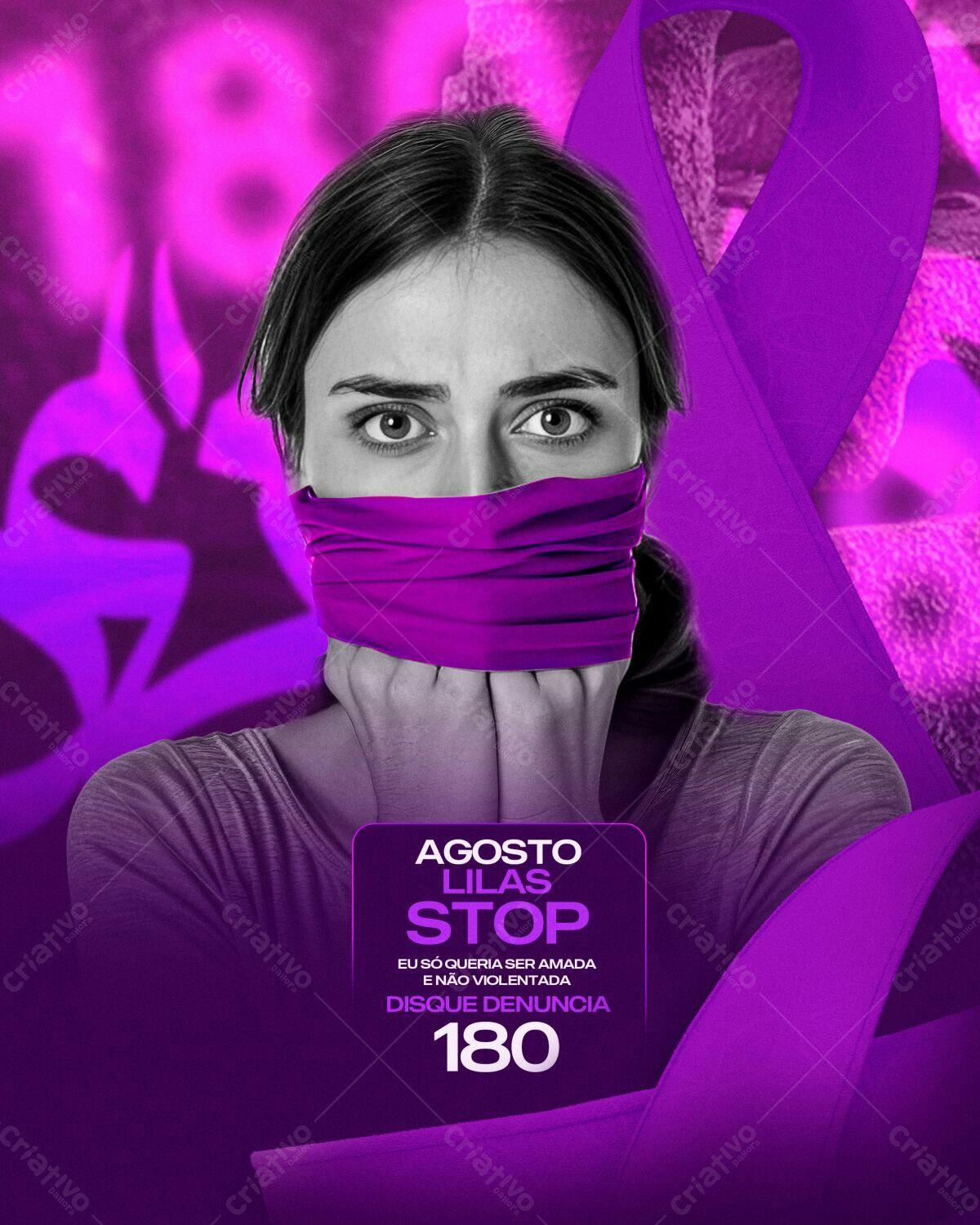 Flyer Agosto Lilás Stop Violência Contra a Mulher PSD Editável
