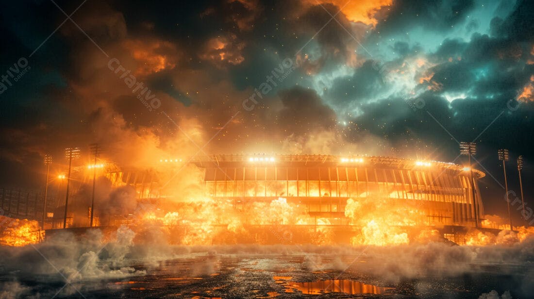 Estádio em chamas noite dramática