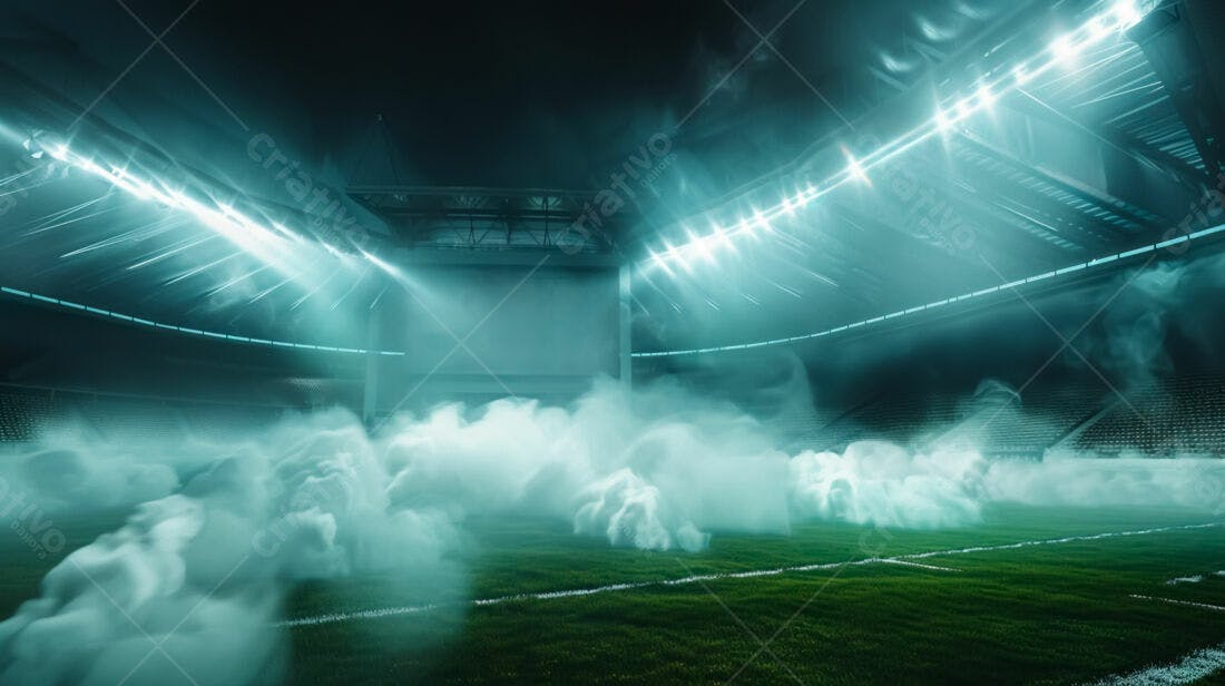 Estádio de futebol com névoa verde