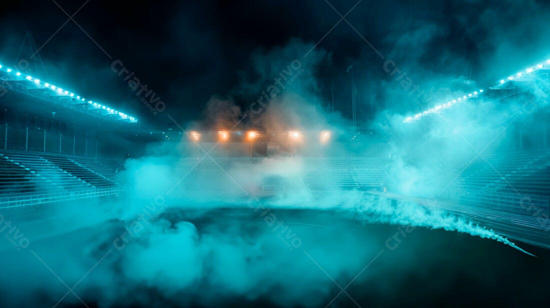 Estádio Noturno com Fumaça Azul
